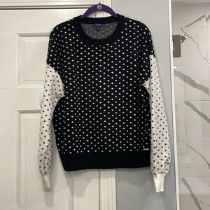 Nautica Black and White Dot Patterned Jacquard Knit Sweater Size Large